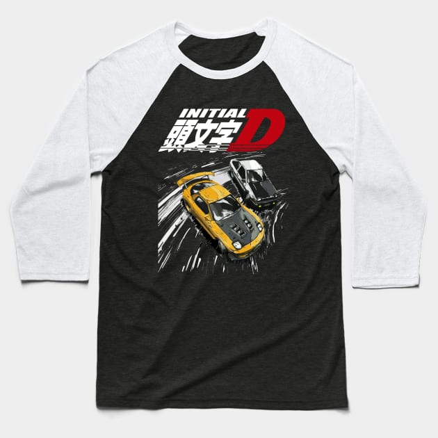 intial D - tendem mountain drift RX7 vs AE86 Baseball T-Shirt by cowtown_cowboy